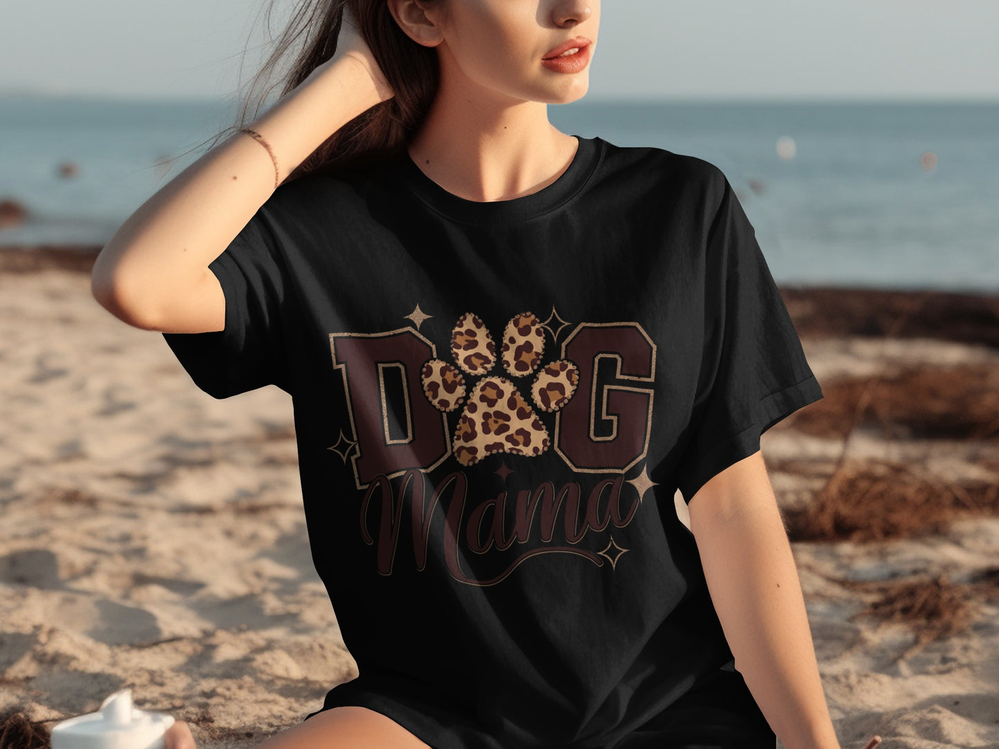 Dog Mama Leopard Print Design Casual Wear Graphic Tee