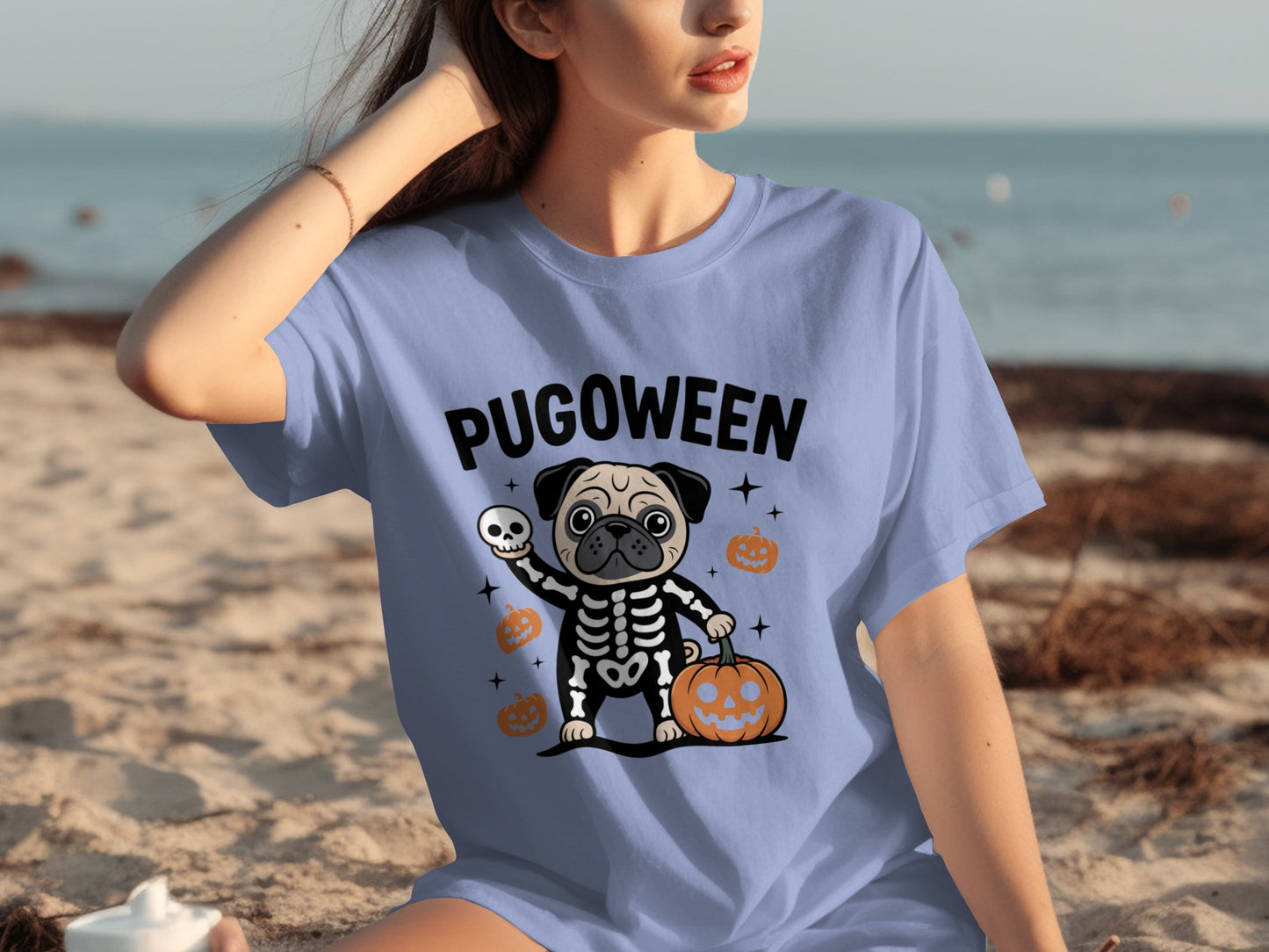 Pugoween Halloween Shirt with Cute Pug Skeleton Design