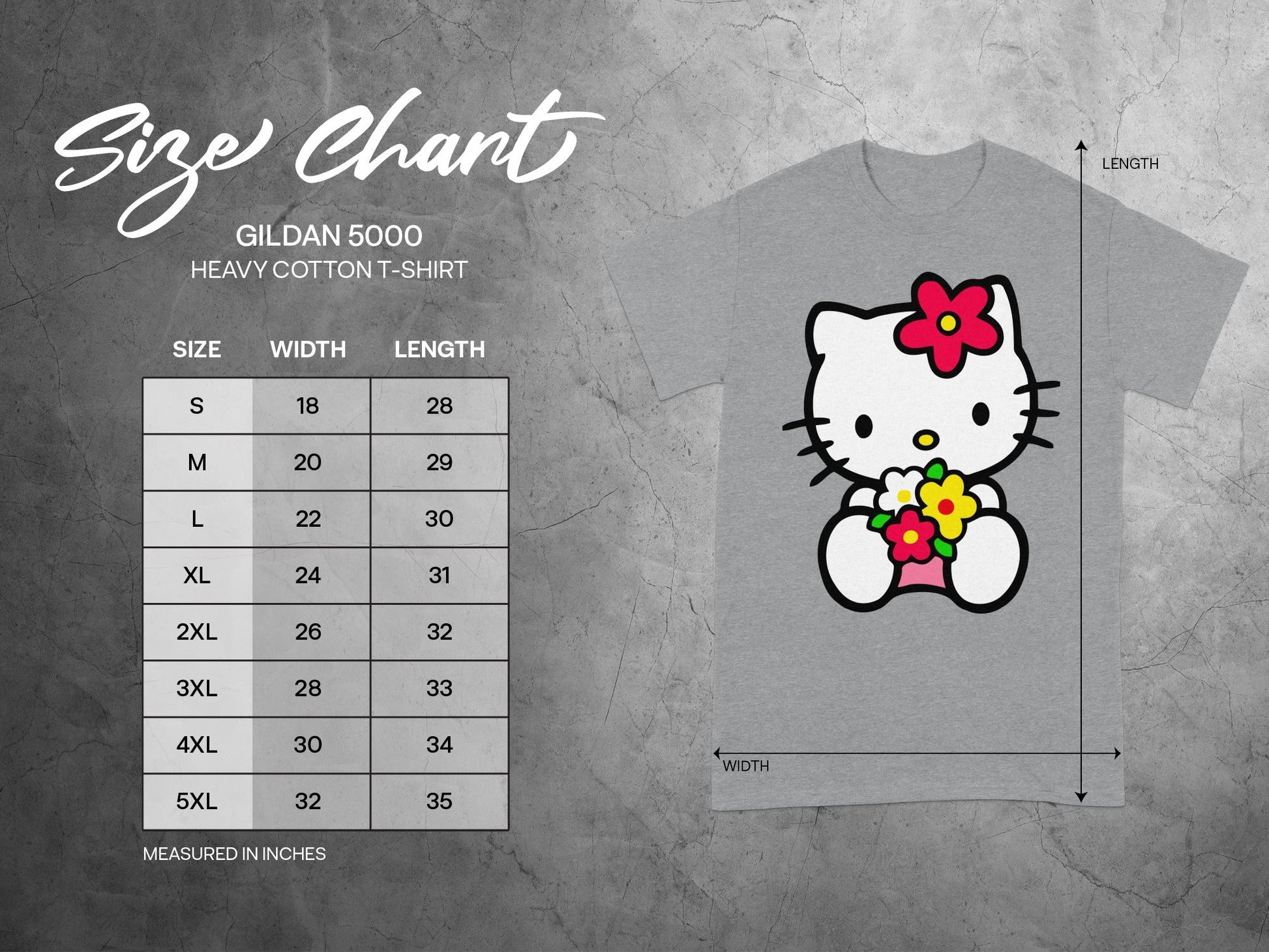GILDAN 5000 Size Chart White Cat Red Flowers T-SHIRT product type
