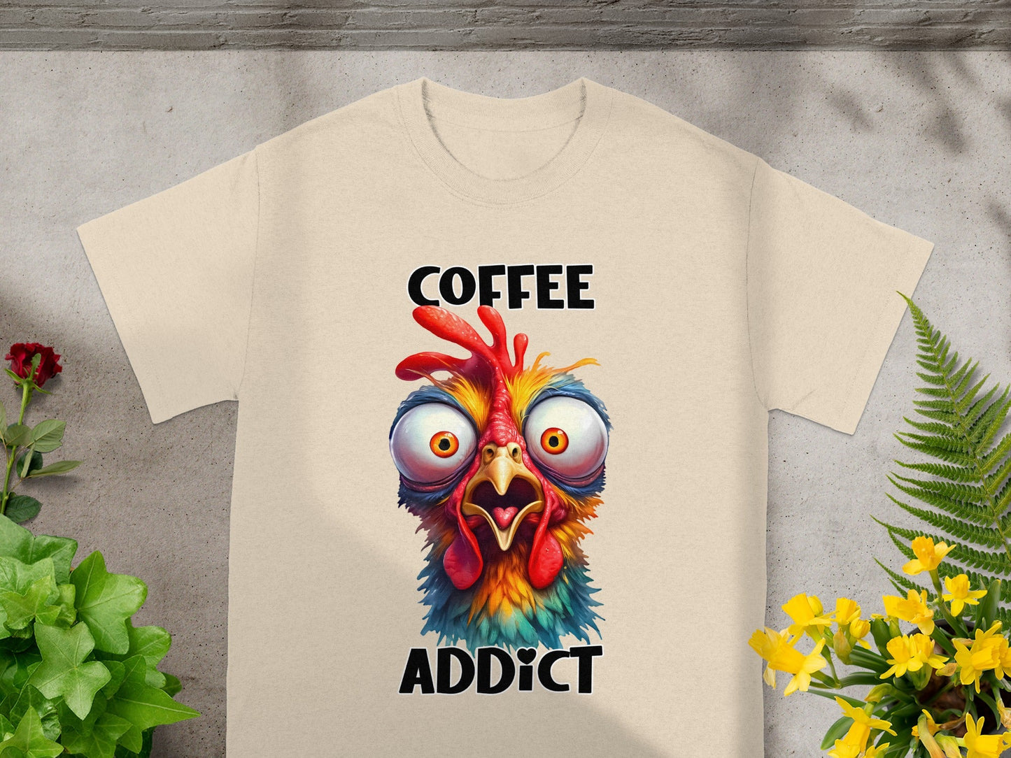 Coffee Addict Colorful Chicken Graphic T-shirt
