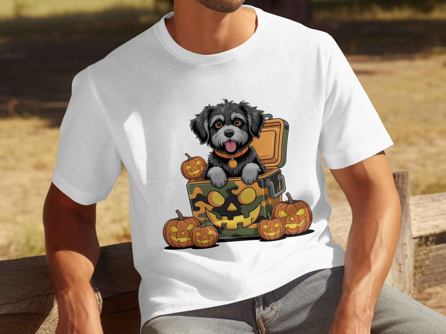Cute Halloween Dog with Pumpkins White T-shirt