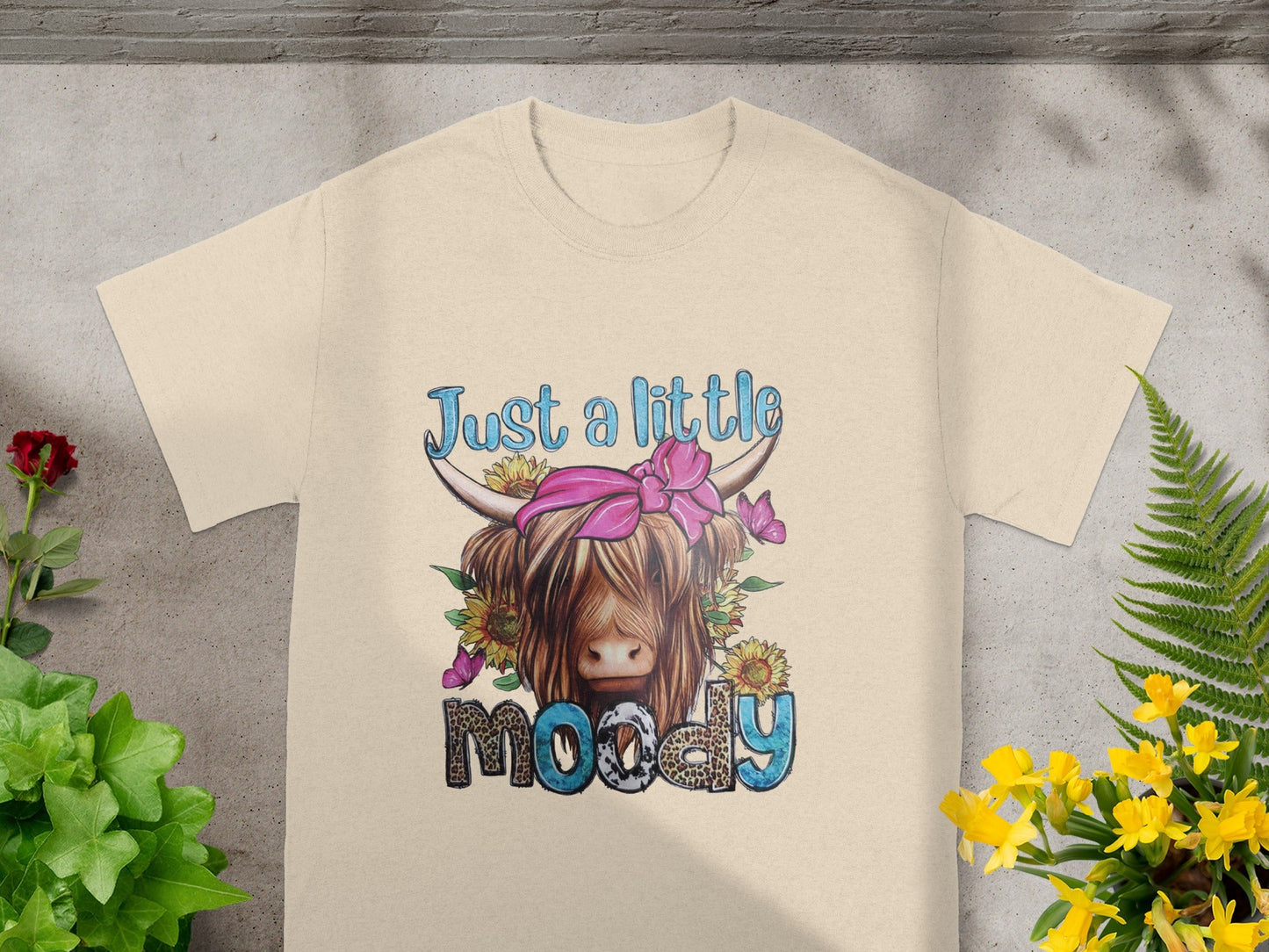 Just a Little Moody Highland Cow Graphic T-Shirt