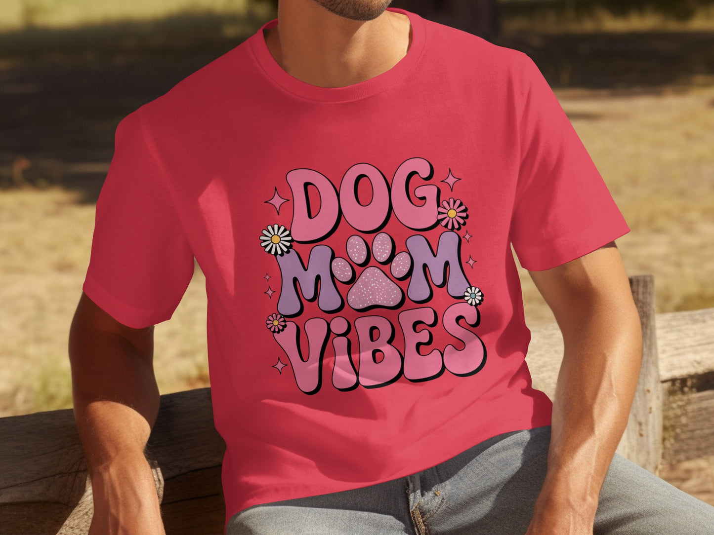 Dog Mom Vibes Pink Graphic T-Shirt for Pet Lovers