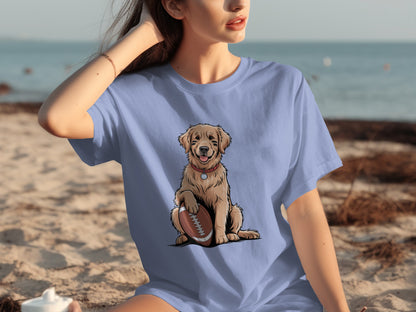 Cute Golden Retriever Puppy with Football T-Shirt
