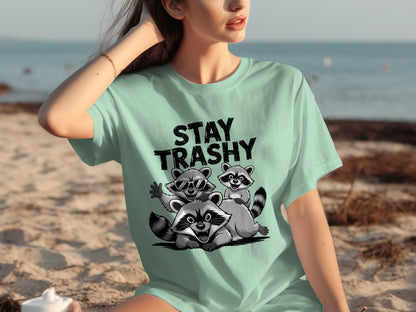 Stay Trashy Raccoon Graphic Print T-shirt
