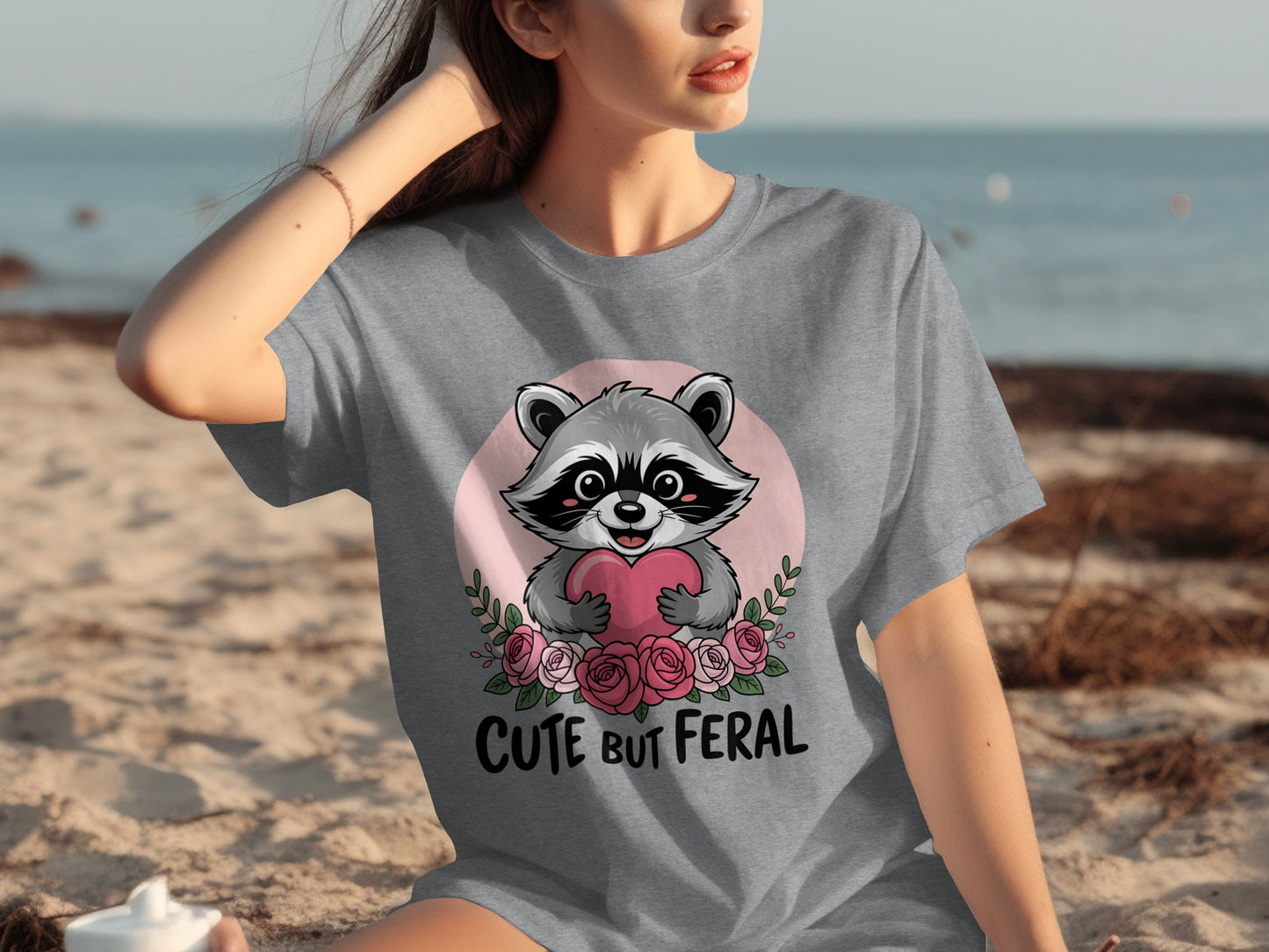 Cute but Feral Raccoon Holding Heart T-Shirt