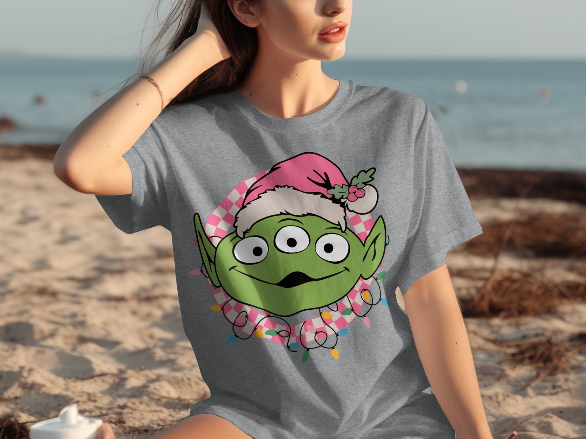 Alien Christmas T-shirt with Festive Holiday Hat Design