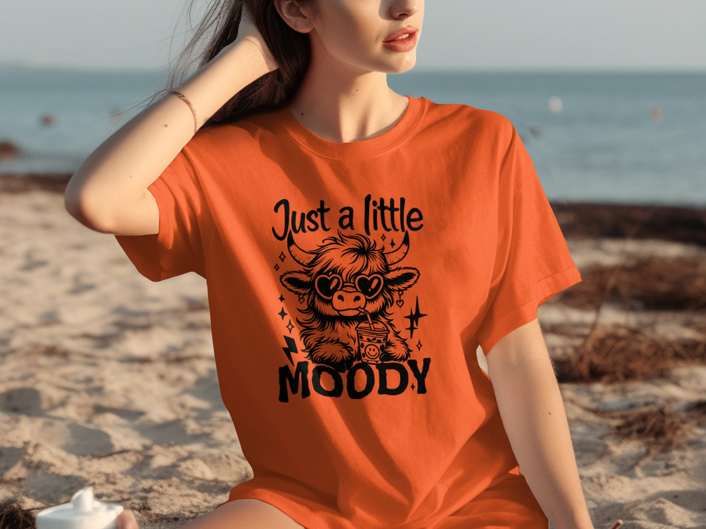 Just A Little Moody Cute Cartoon Cow Fun Tee