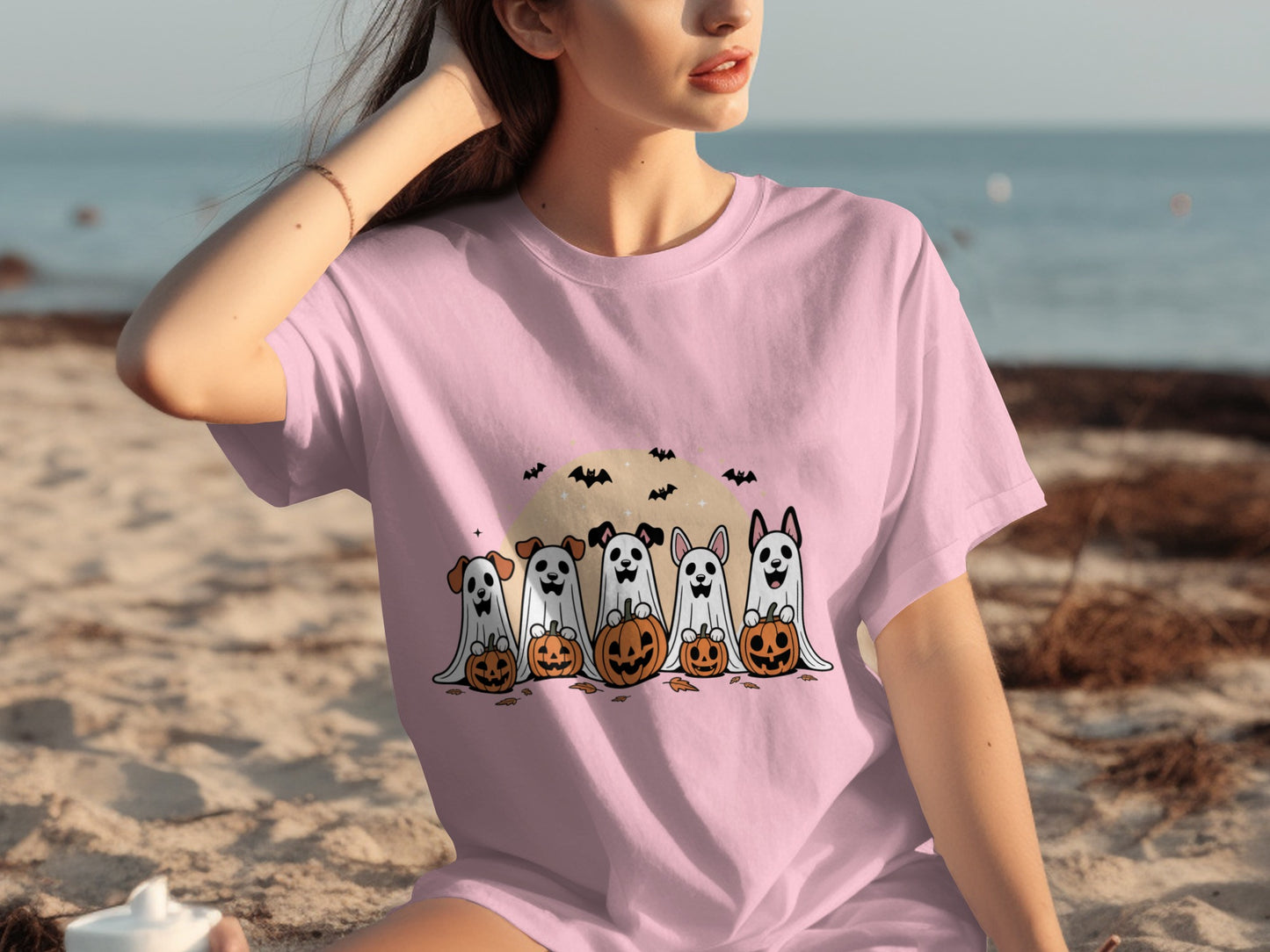 Cute Halloween Dogs T-shirt with Pumpkin Design