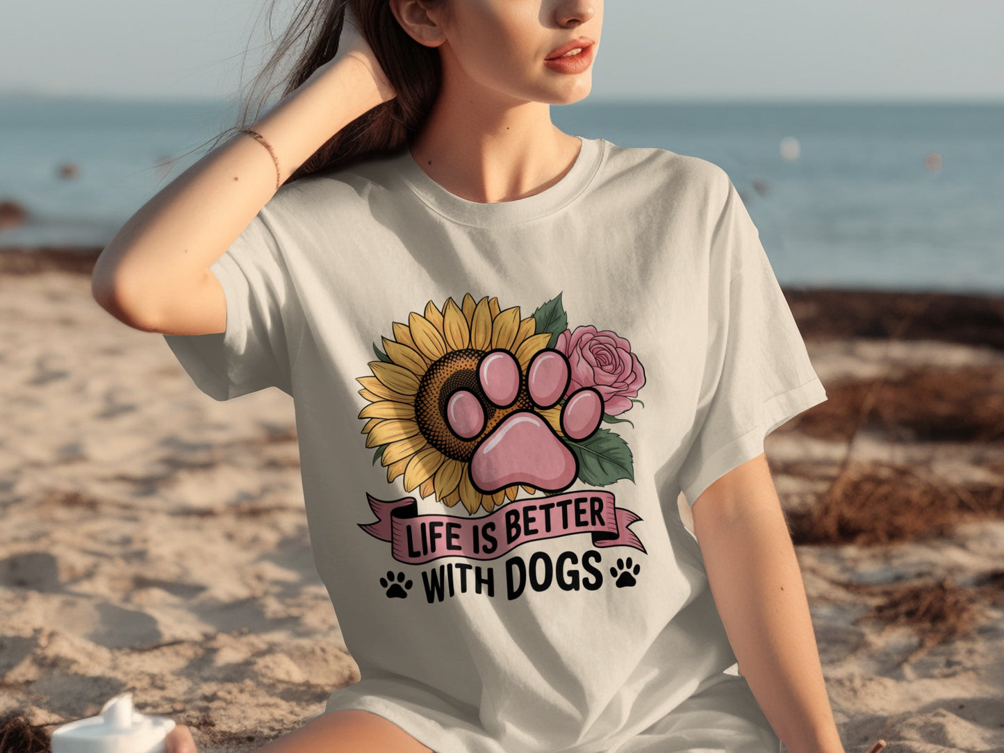 Life Is Better With Dogs Flower Paw Print Shirt