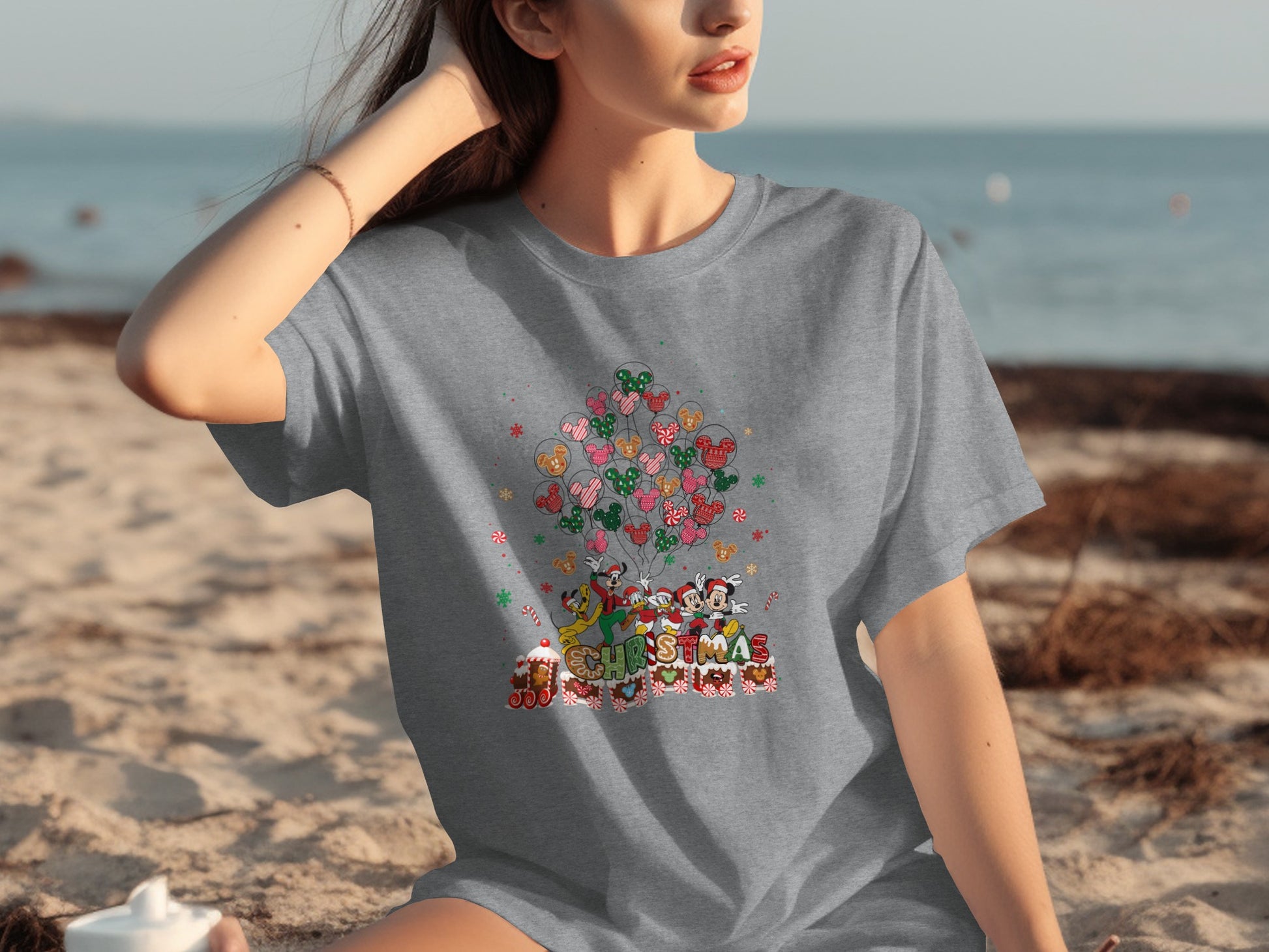 Cute Christmas Themed Graphic on Grey Shirt