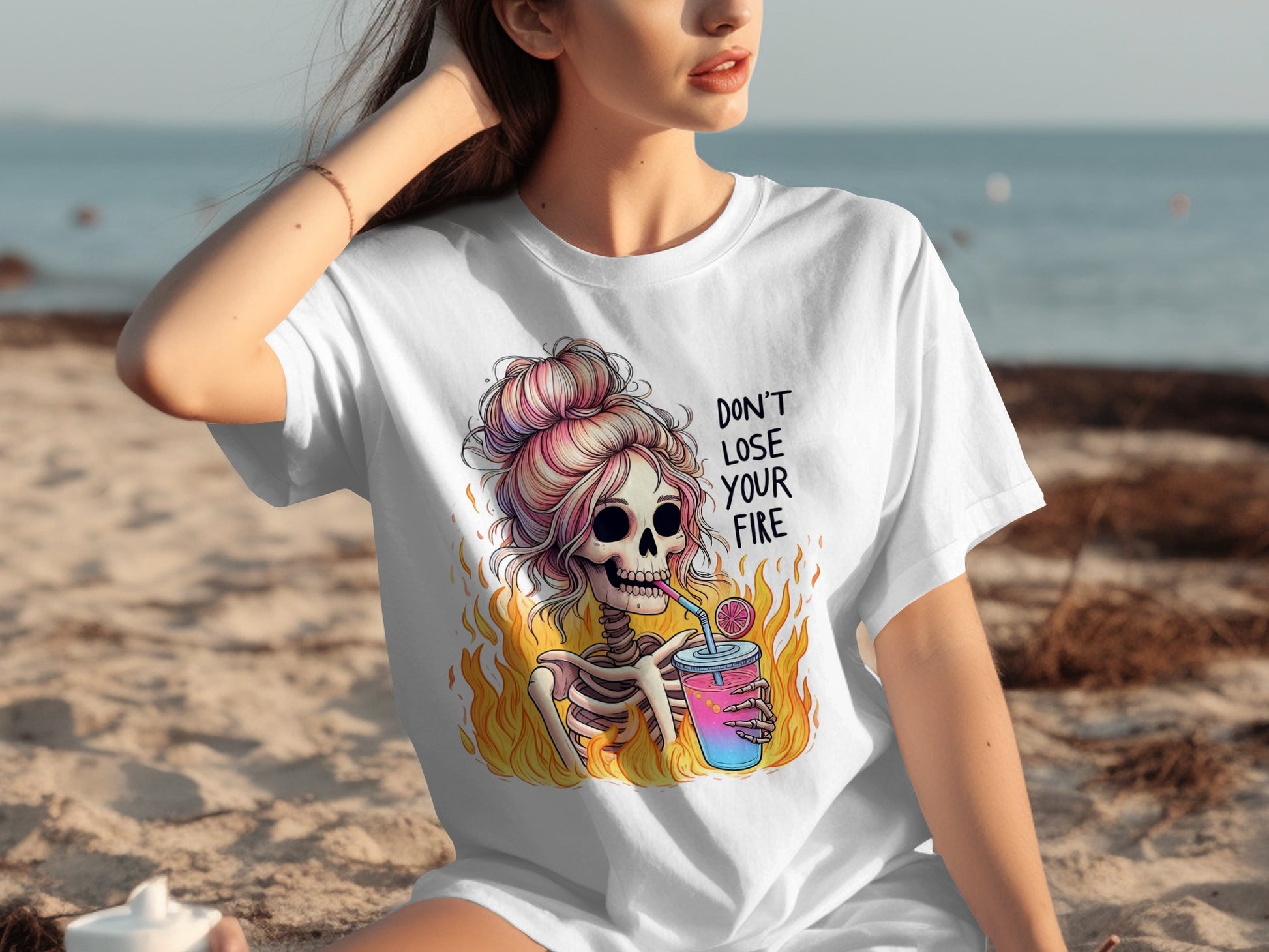 Don't Lose Your Fire Skeleton Graphic T-Shirt