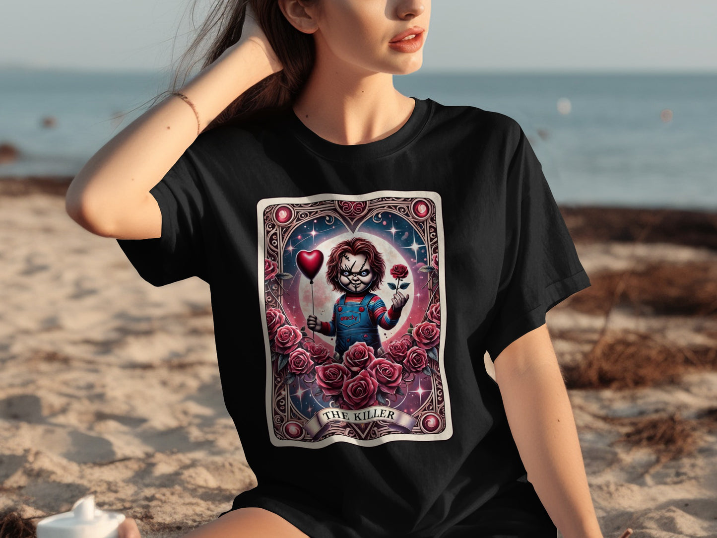 Chucky The Killer Horror Rose Theme Graphic Design Shirt