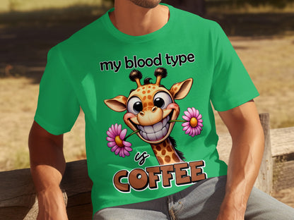 My Blood Type is Coffee Giraffe Novelty T-Shirt
