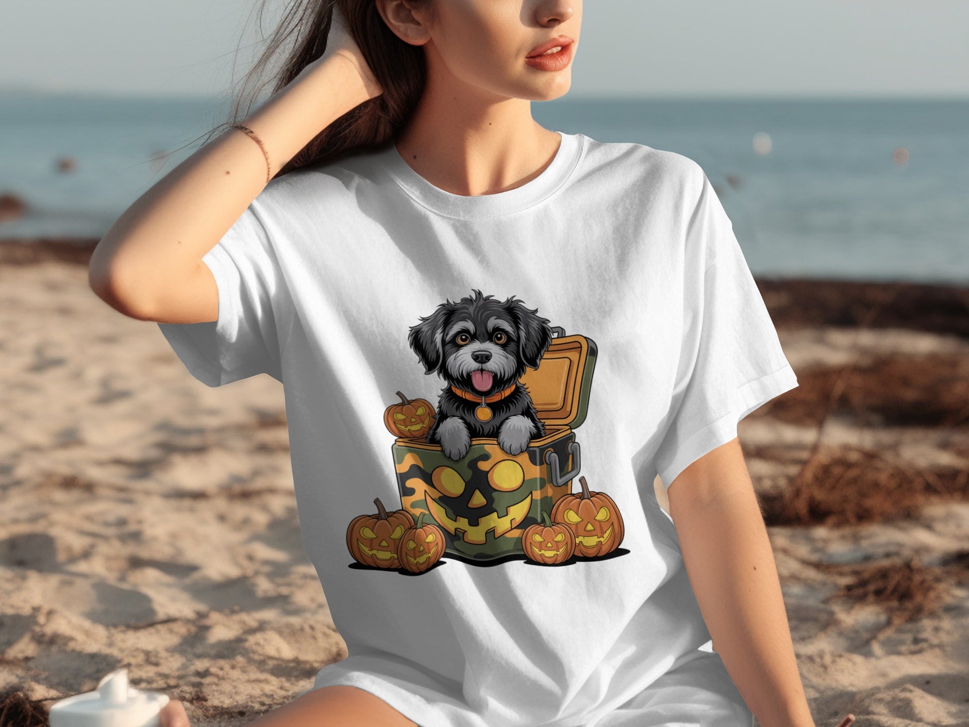 Cute Puppy Halloween Pumpkin Design T-Shirt