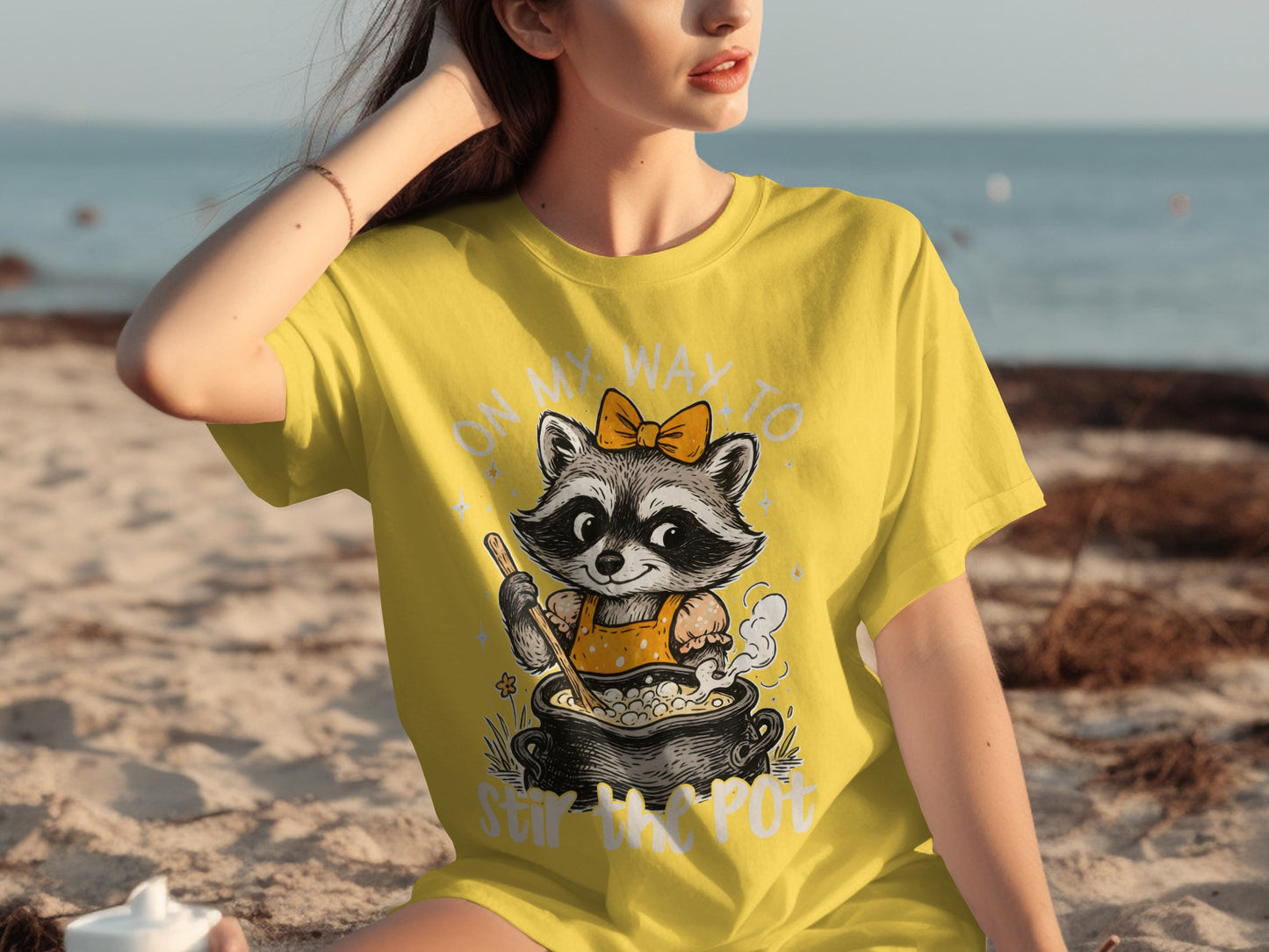On My Way To Stir The Pot Cute Raccoon Graphic Shirt