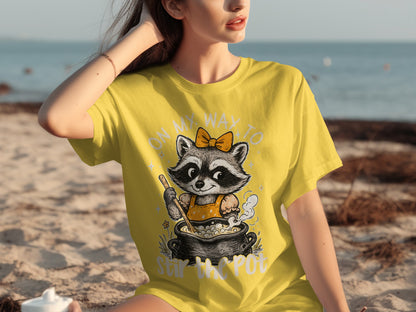 On My Way To Stir The Pot Cute Raccoon Graphic Shirt