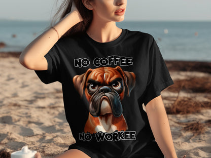 No Coffee No Workee Grumpy Bulldog Graphic T-Shirt