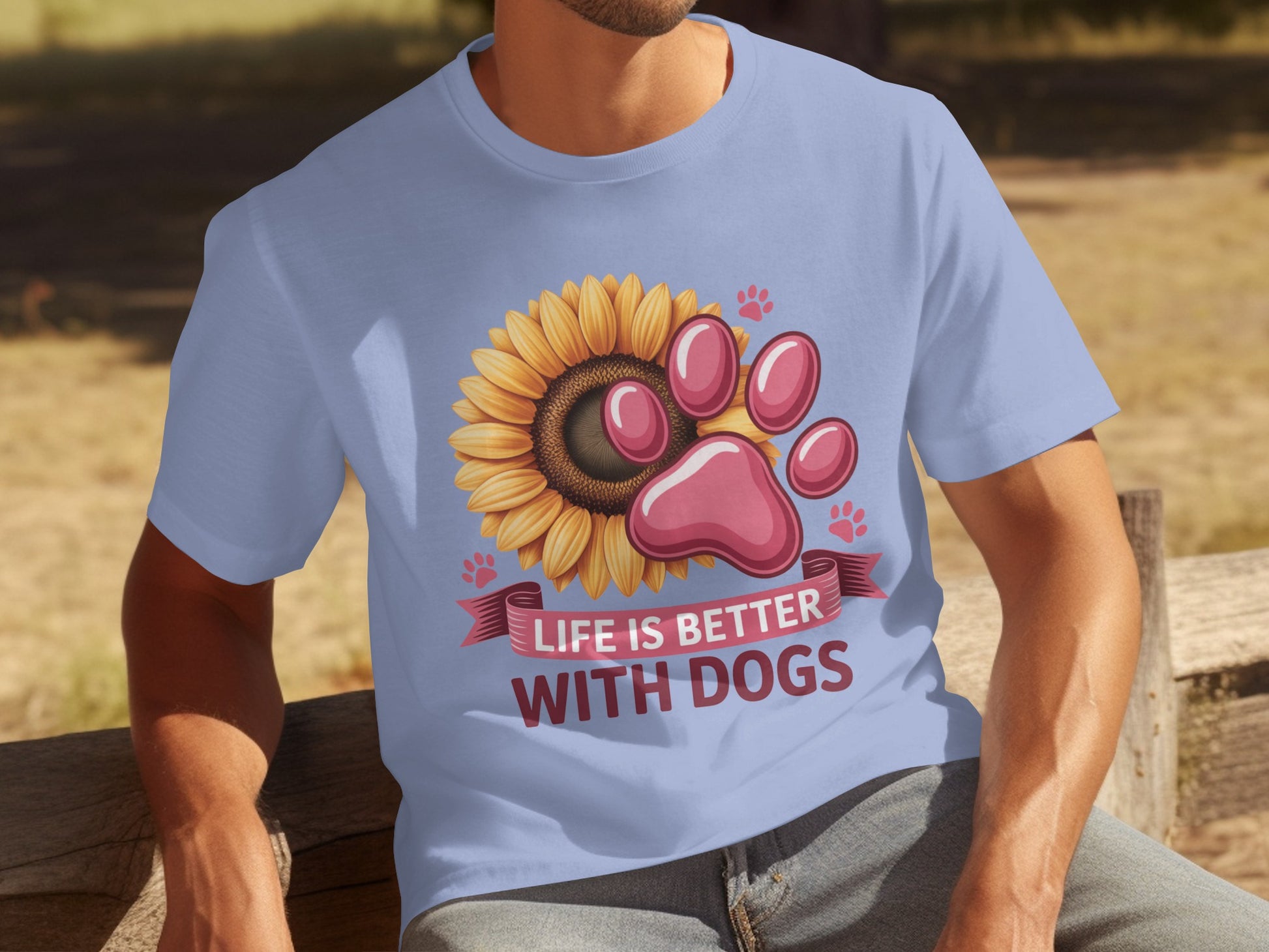 Life is Better With Dogs Sunflower Paw Print Shirt