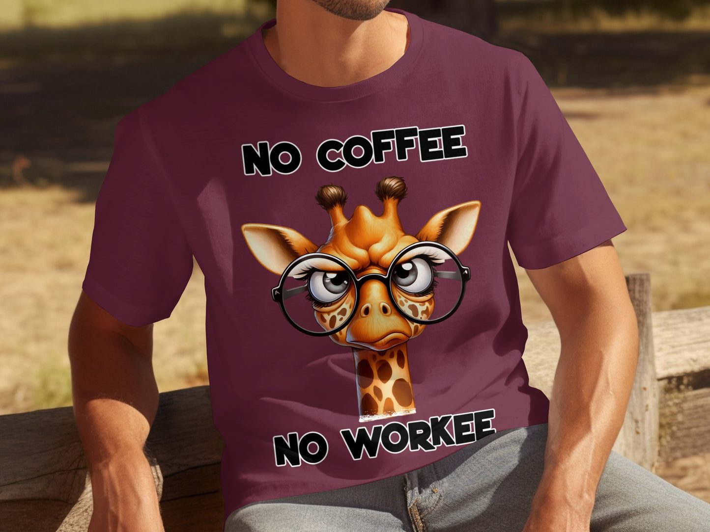 Funny Giraffe With Glasses No Coffee No Workee Shirt