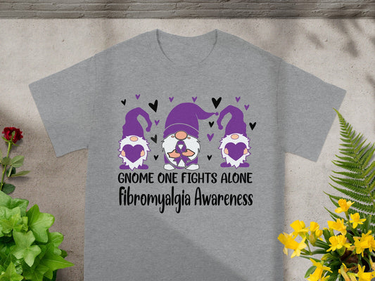 Gnome One Fights Alone Fibromyalgia Awareness Shirt