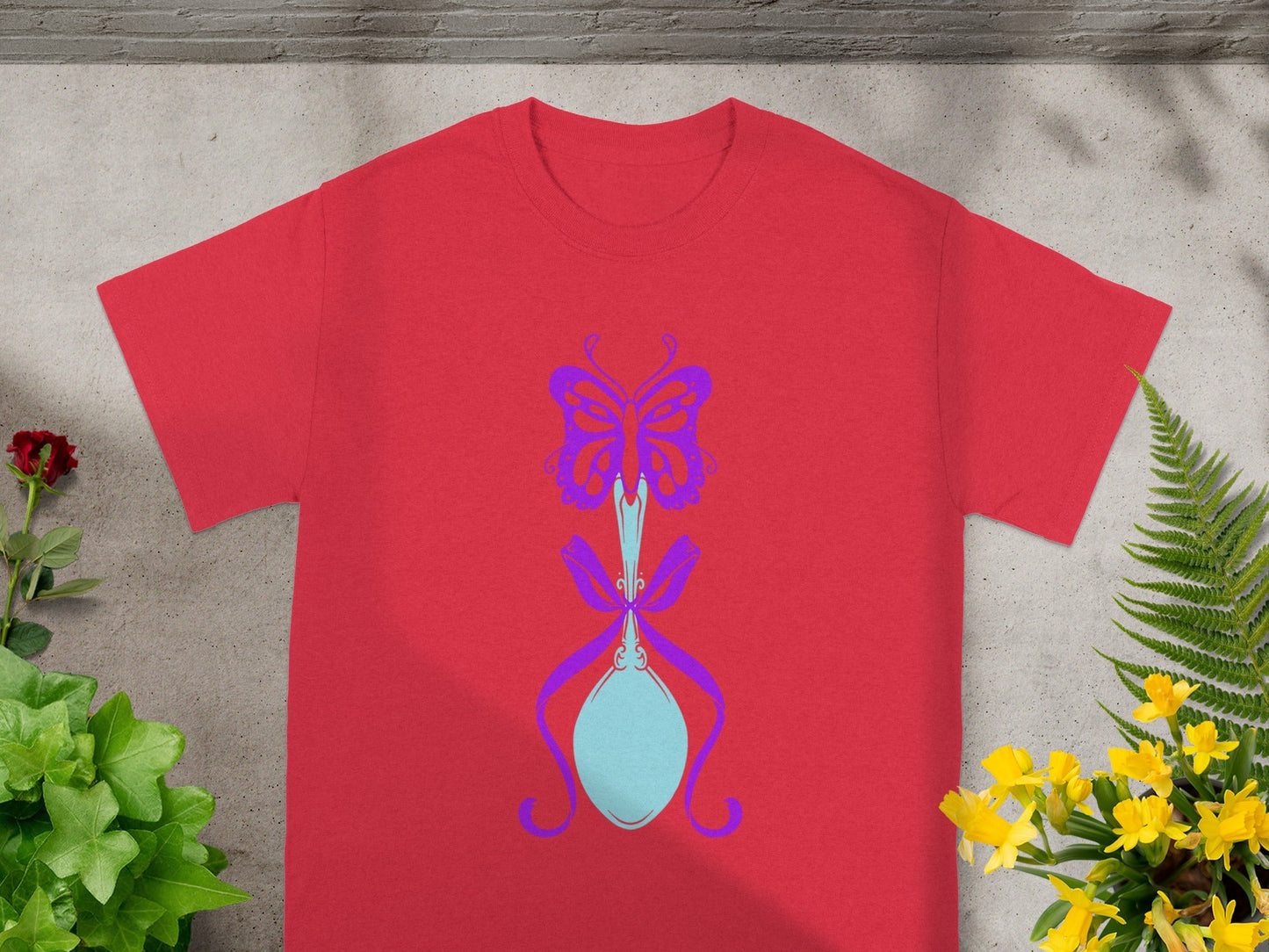 Butterfly and Abstract Design Red T-Shirt Product