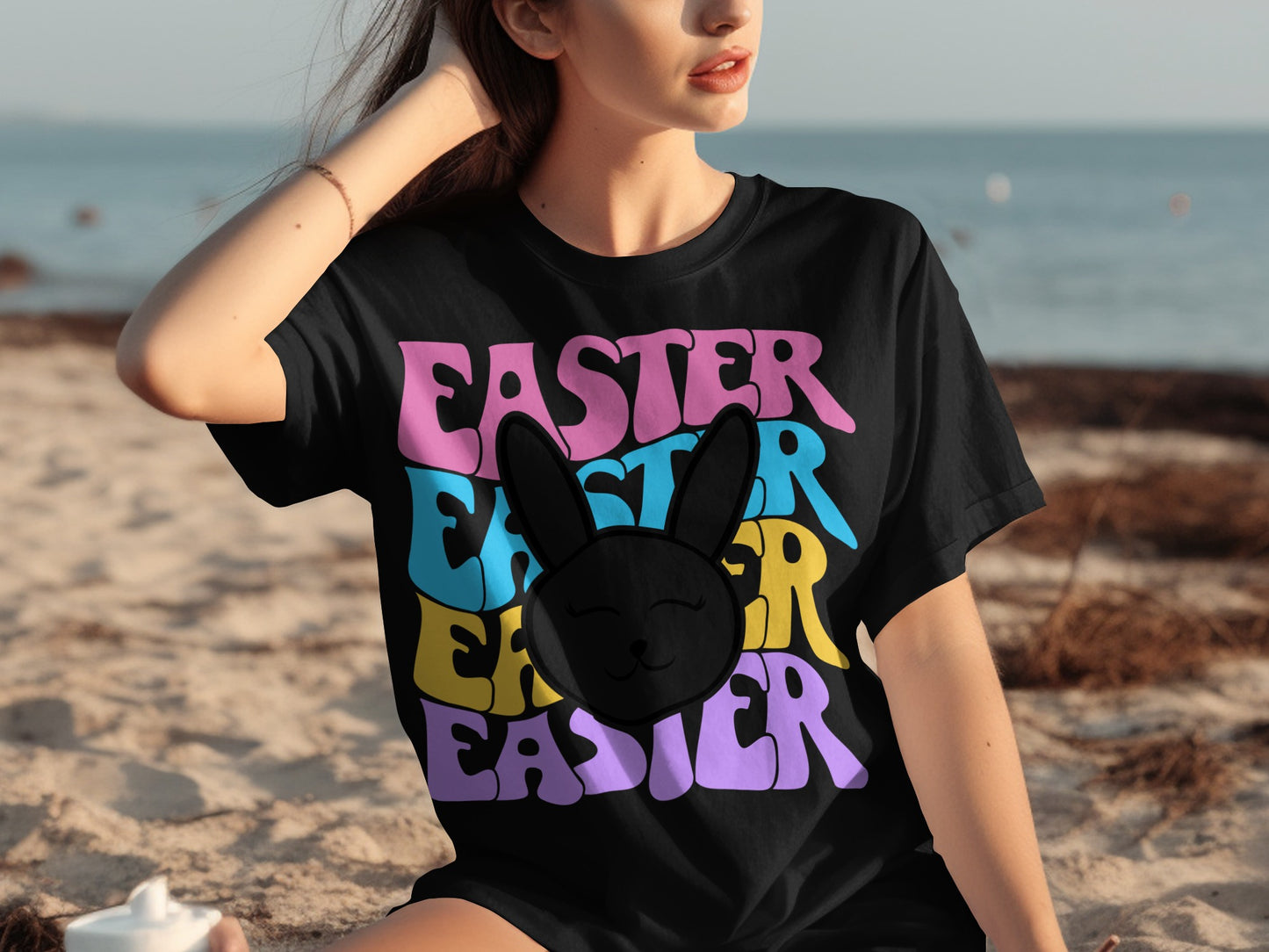 Easter Bunny Graphic Tee for Festive Beach Days