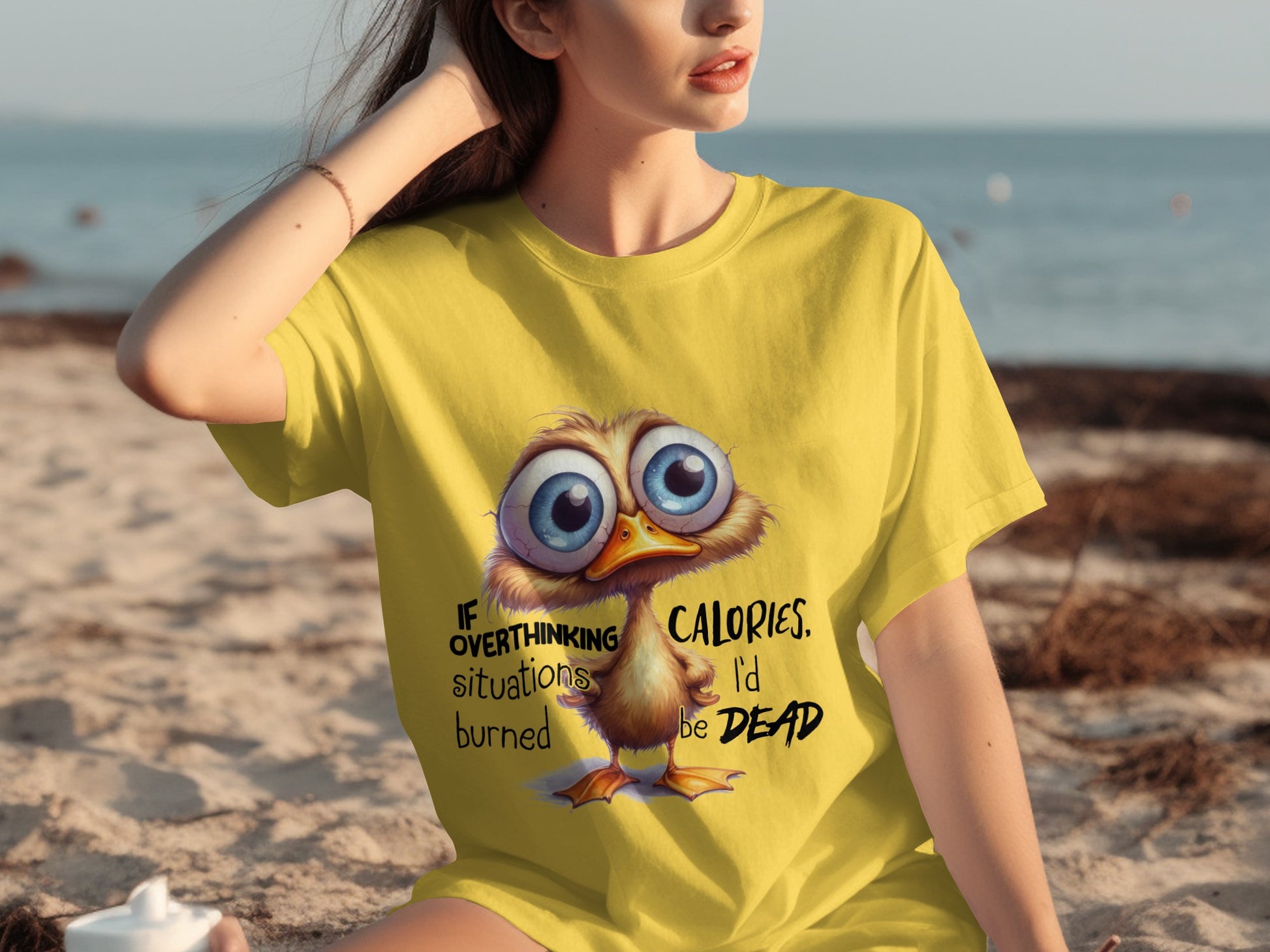 Cute Chick Overthinking Calories Humor T-shirt
