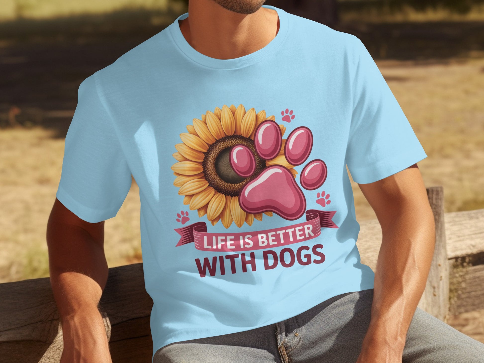 Life is Better with Dogs Sunflower Paw Print T-shirt