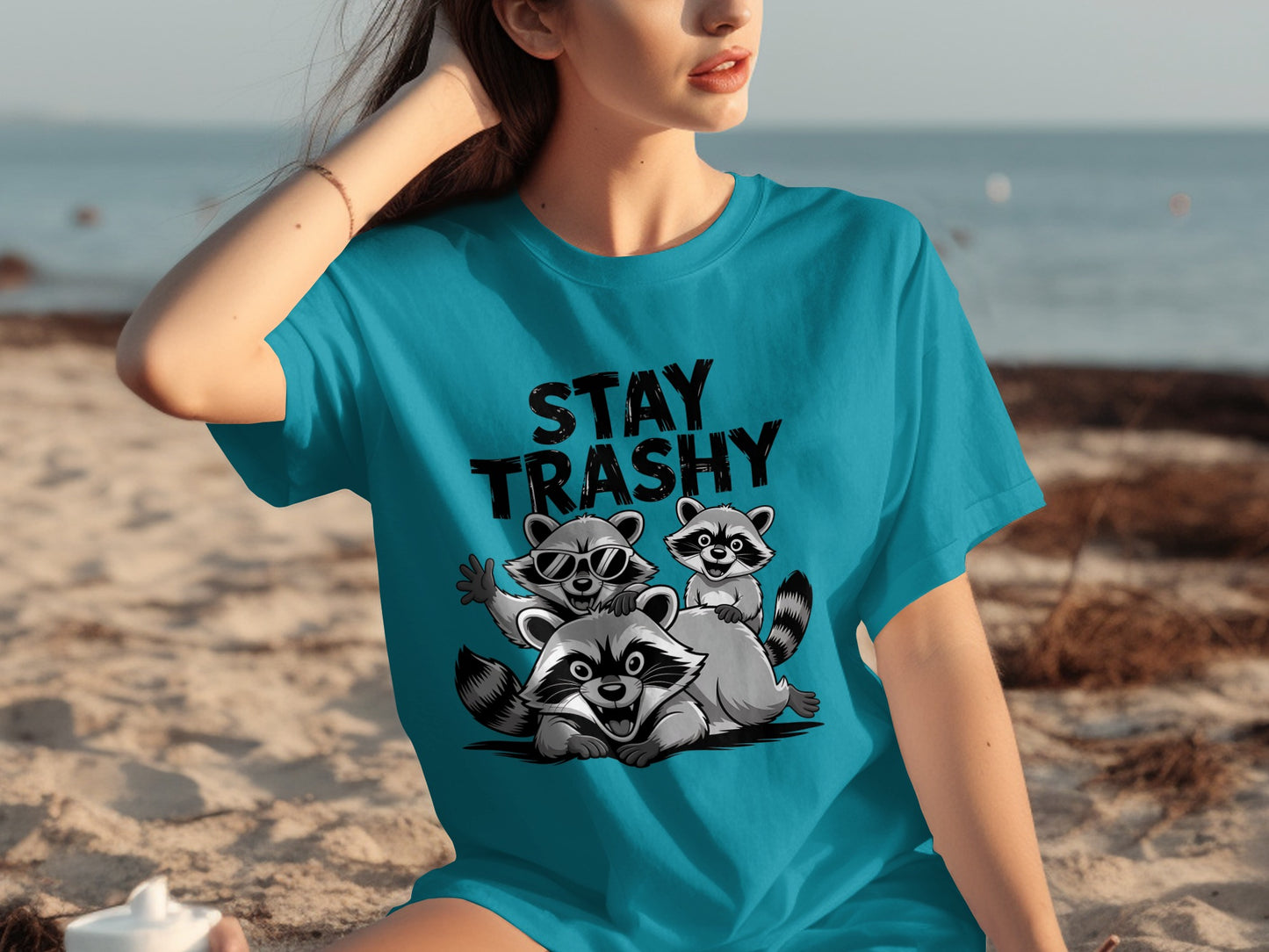 Stay Trashy Raccoon Graphic Print T-Shirt
