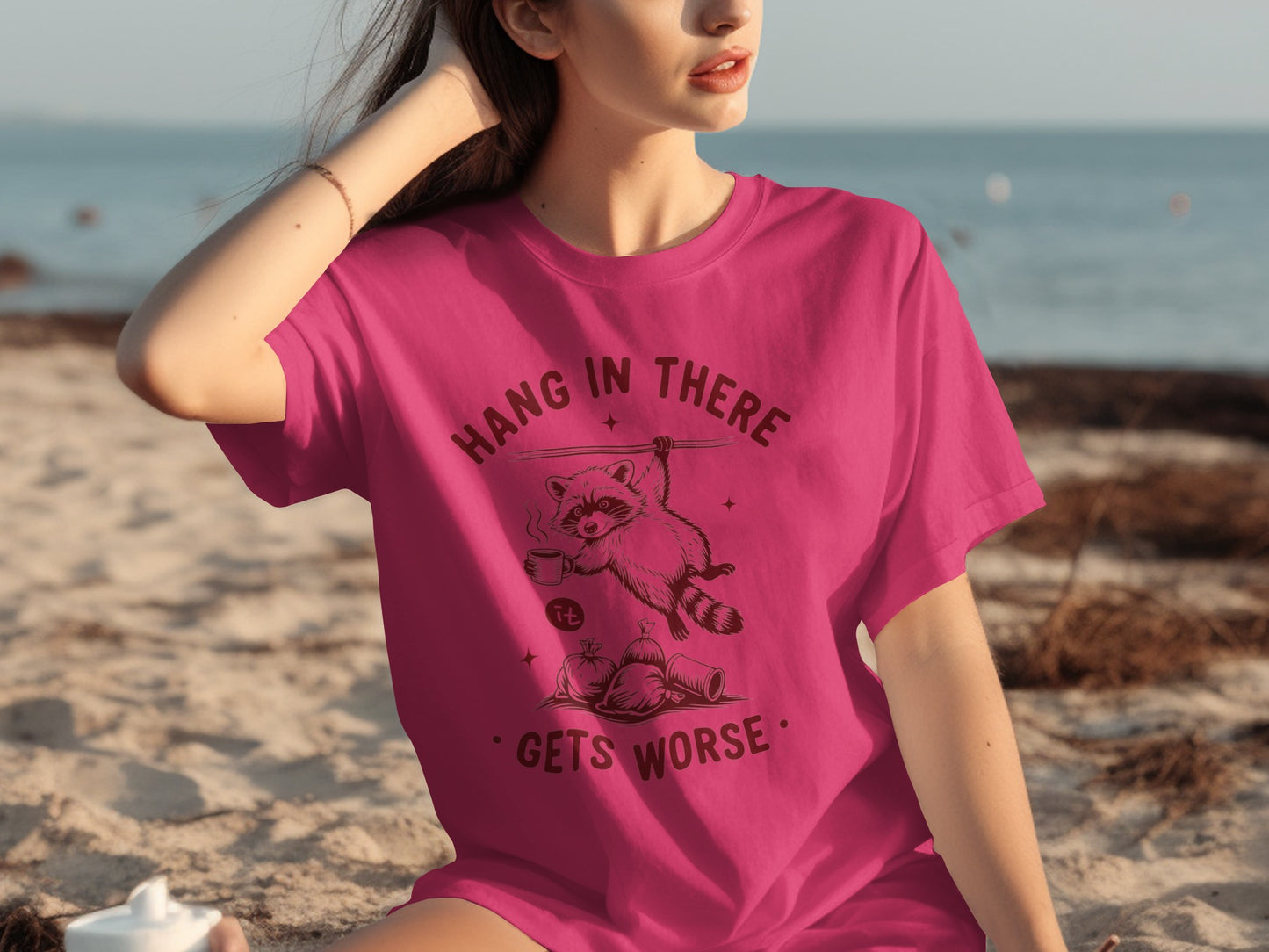 Hang in There Gets Worse Funny Raccoon T-shirt