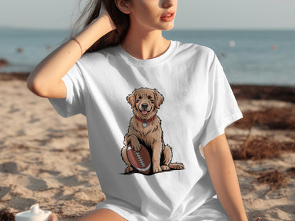 Golden Retriever Puppy with Football Graphic T-Shirt