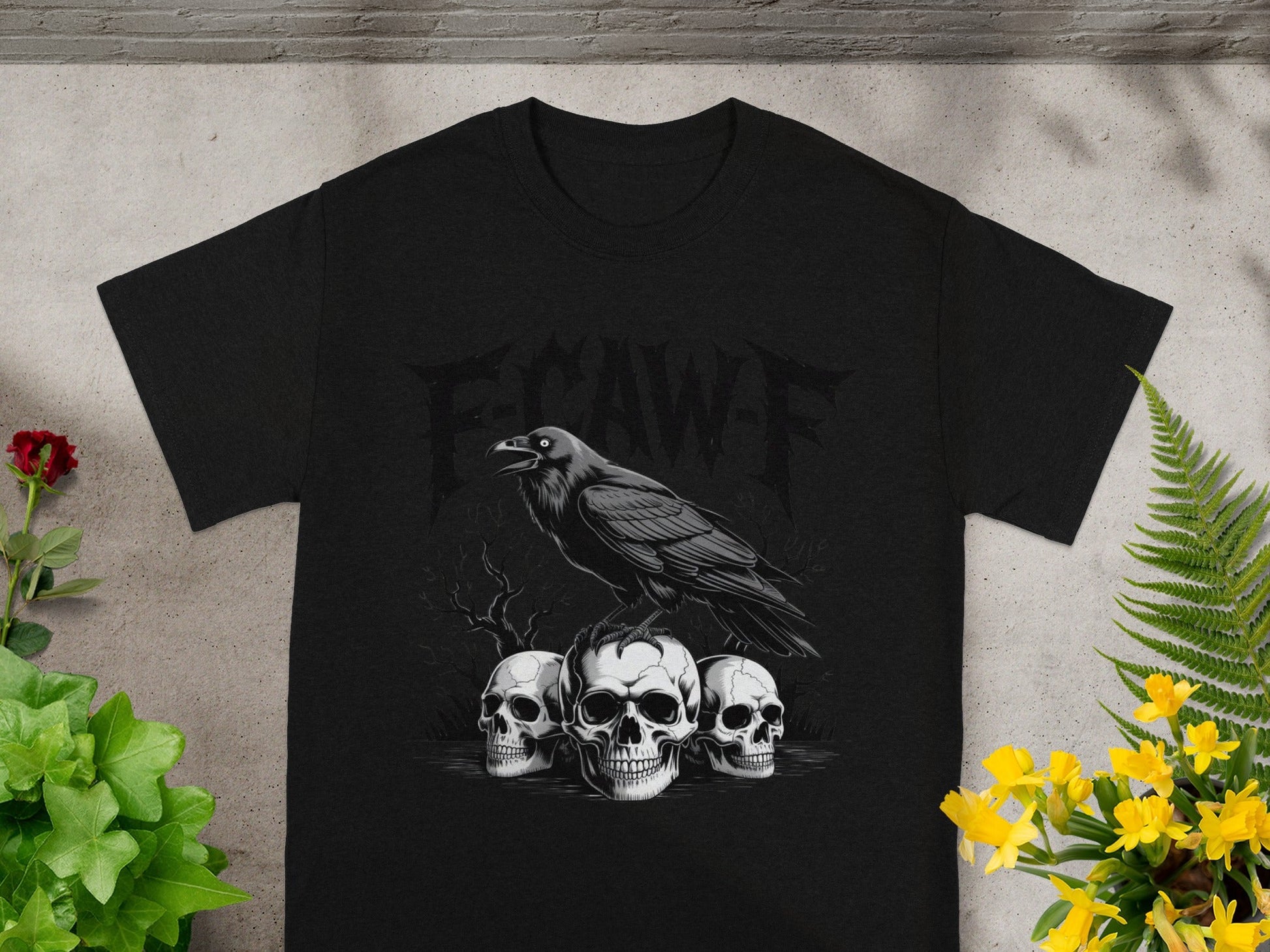 F-Caw-F Raven and Skulls Dark Graphic Art T-Shirt