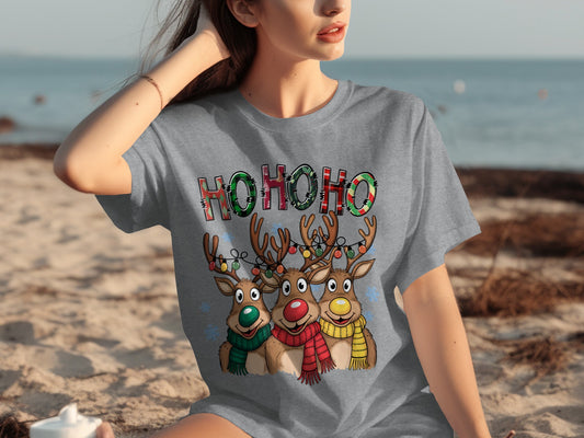 Ho Ho Ho Christmas Reindeer Graphic T-shirt