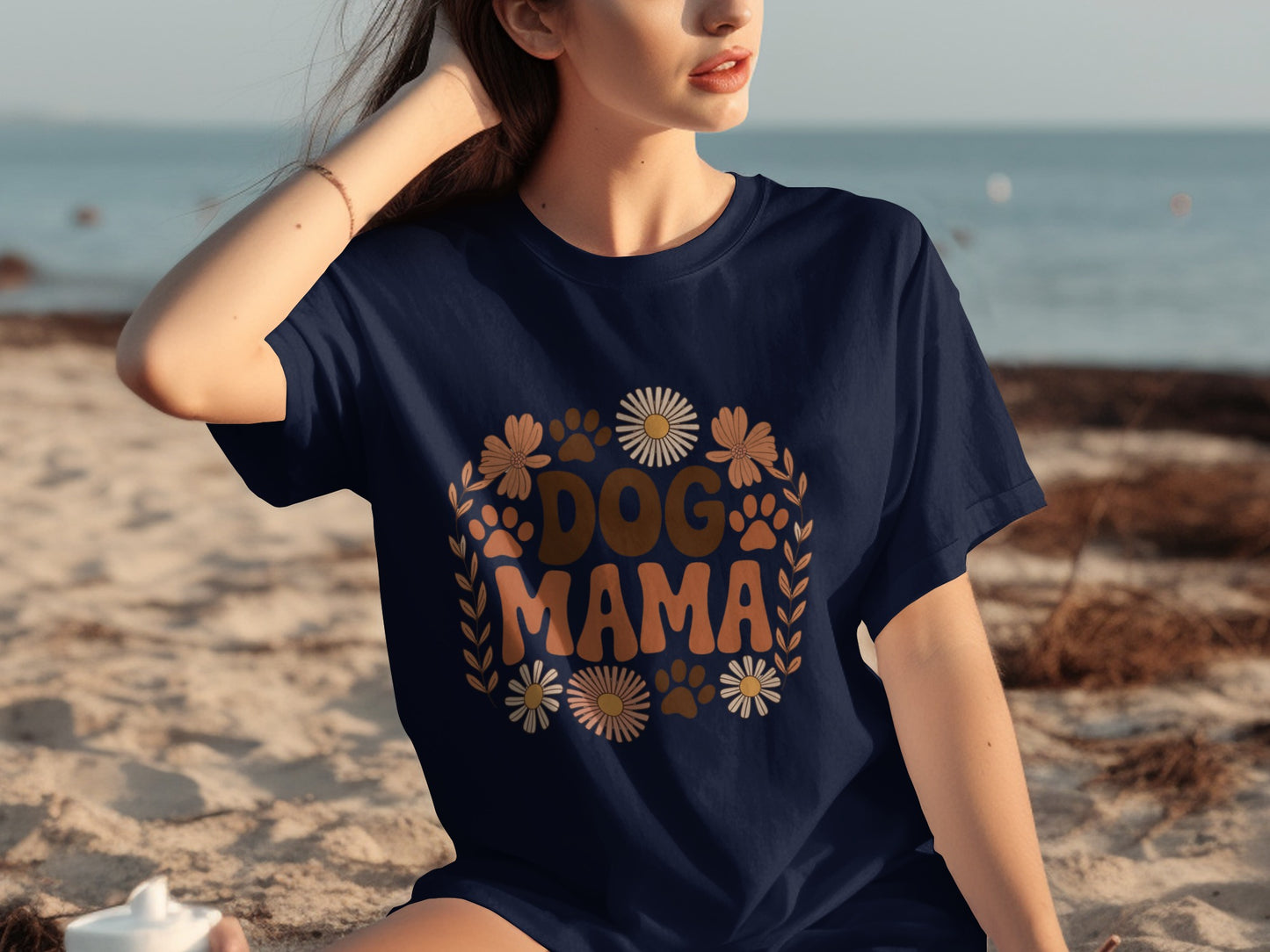 Dog Mama Floral and Paw Print Graphic T-Shirt