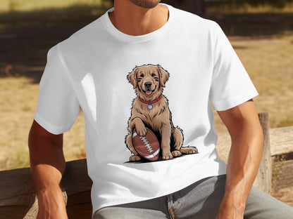Golden Retriever Holding Football Design T-shirt