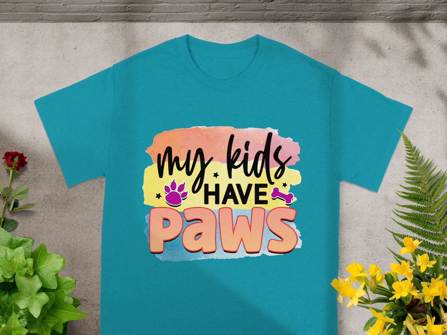 My Kids Have Paws Colorful Graphic Tee Shirt