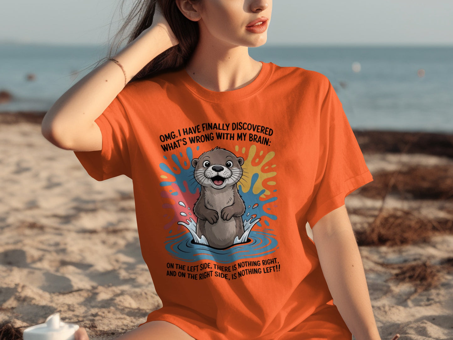 Funny Otter Brain Quote T-shirt Beachwear Casual Tee