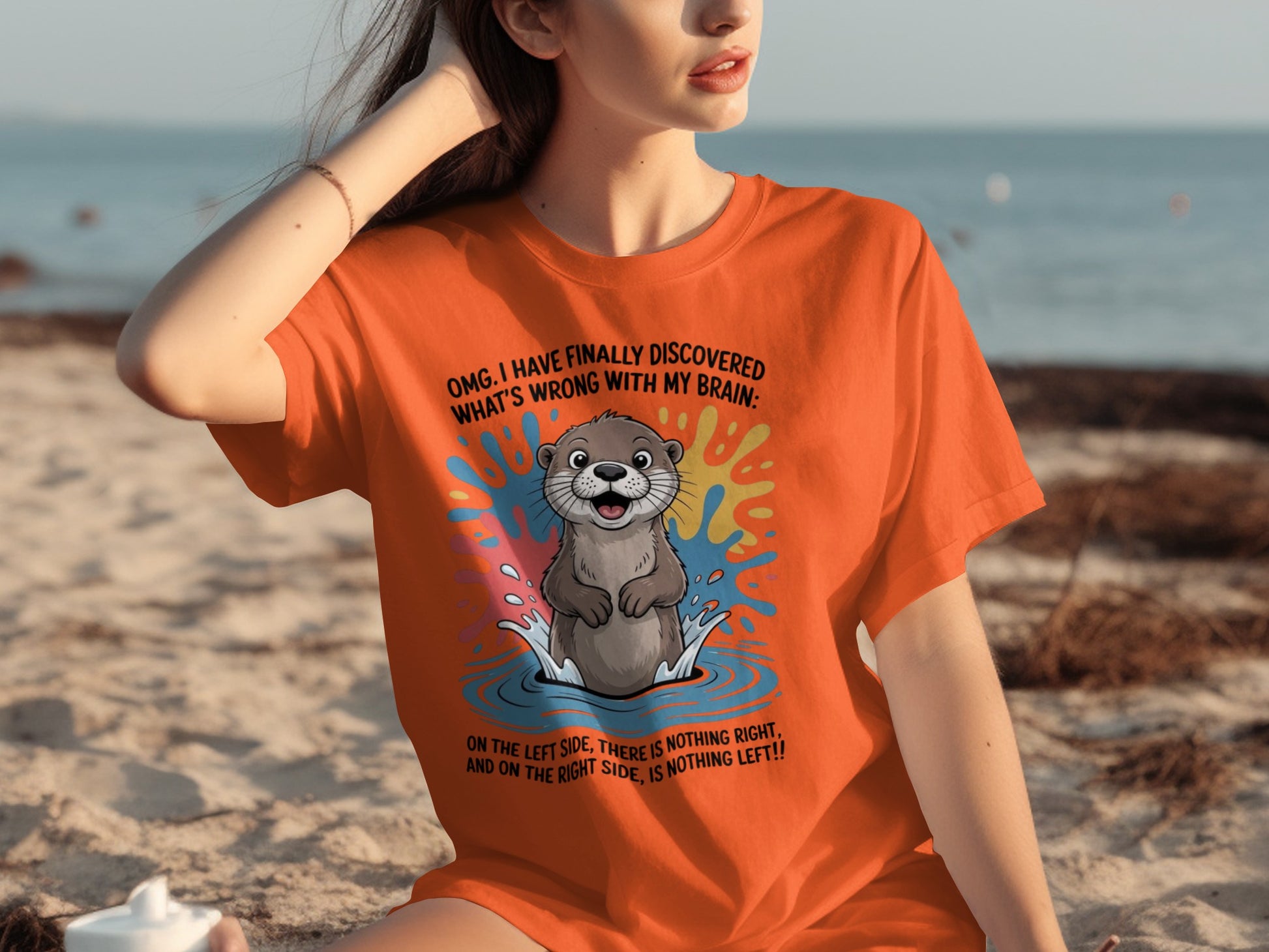 Funny Otter Brain Quote T-shirt Beachwear Casual Tee