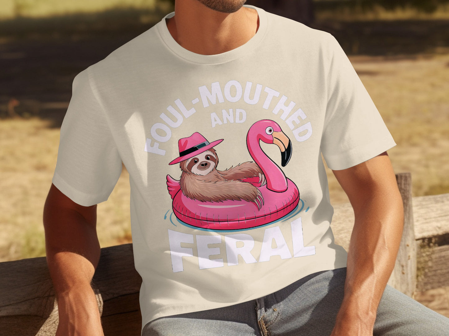 Foul-Mouthed and Feral Sloth Flamingo Graphic T-Shirt