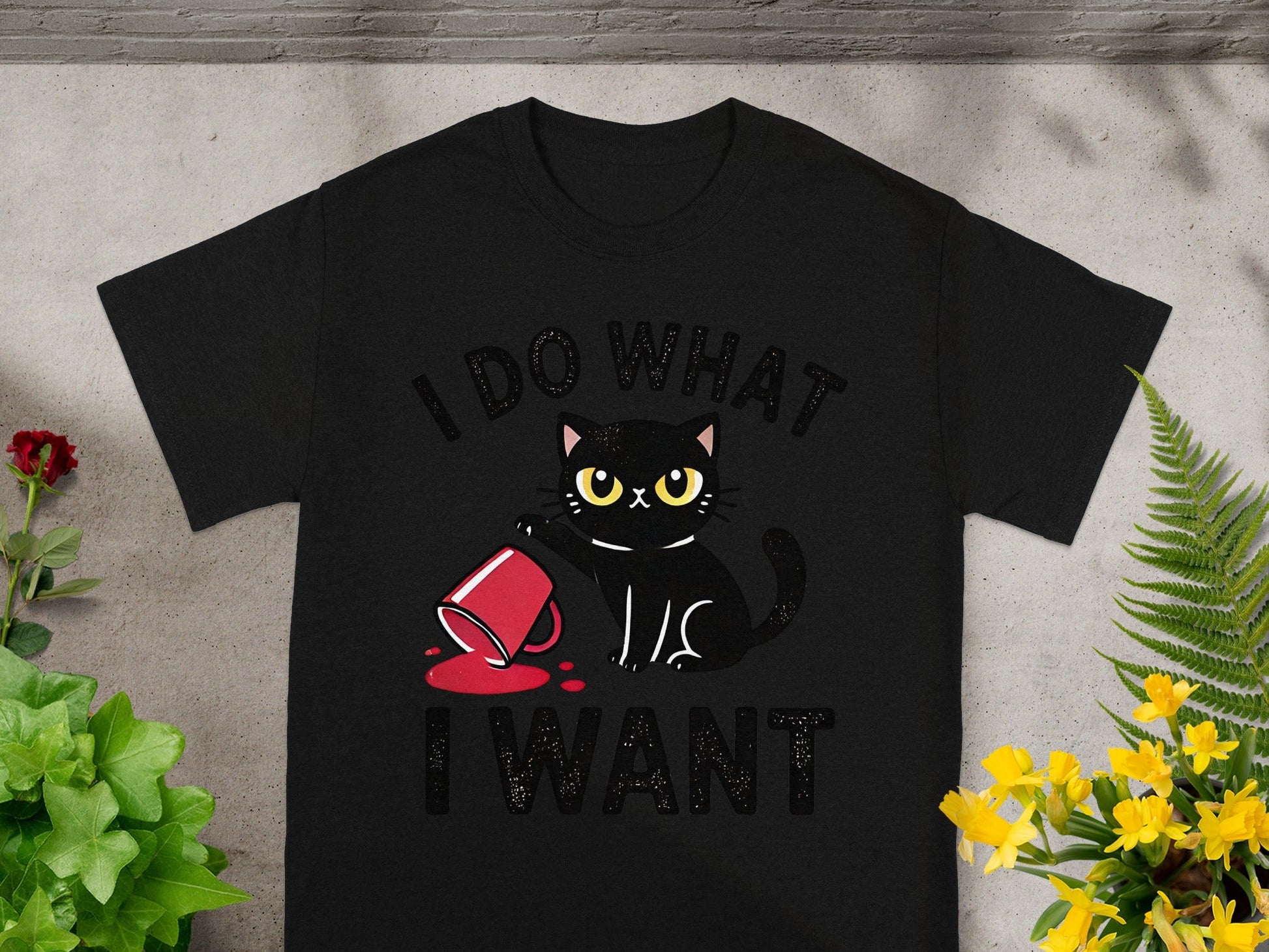 I Do What I Want Cat with Red Mug T-shirt
