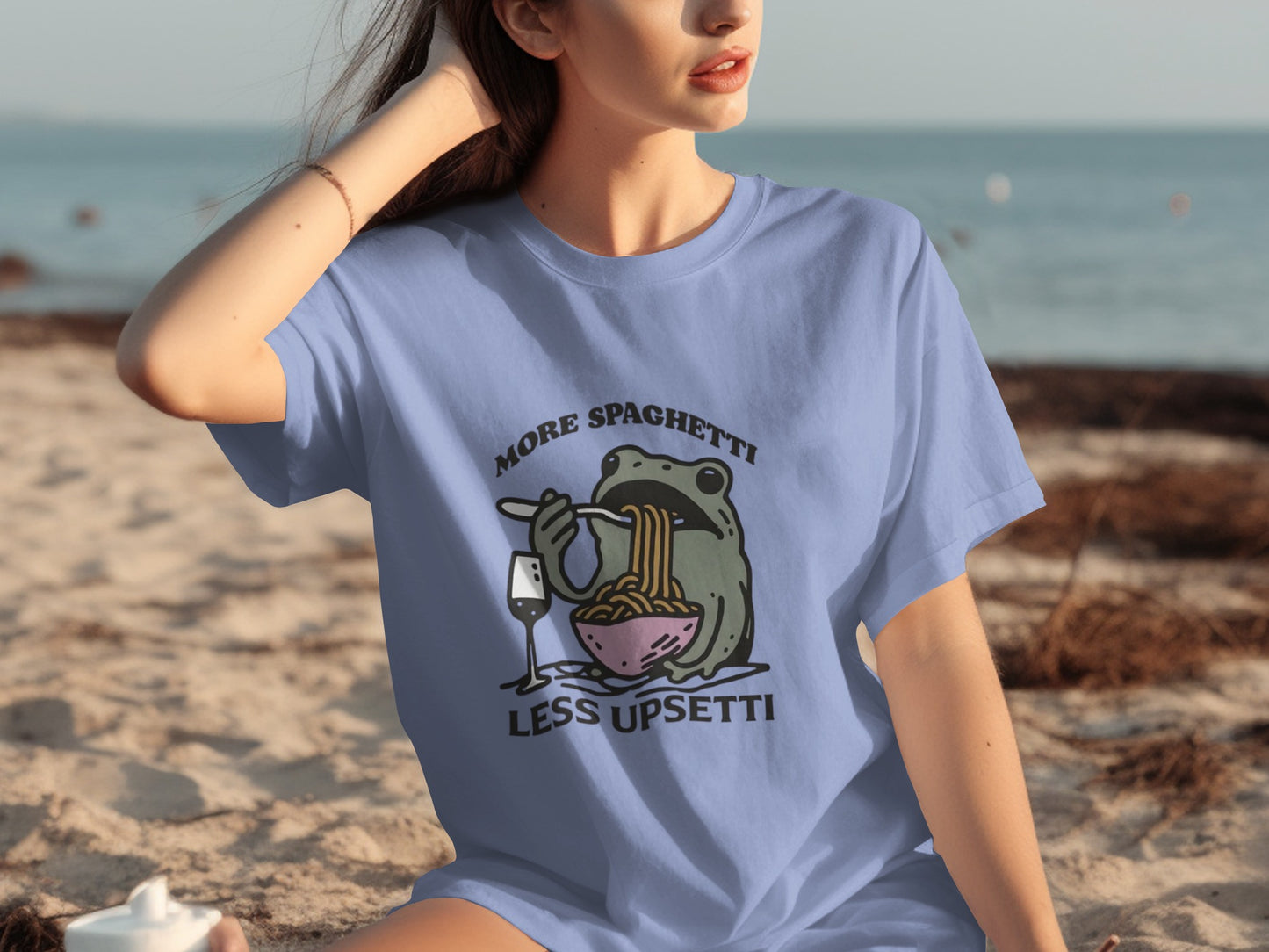 More Spaghetti Less Upsetti Cute Frog Graphic T-shirt