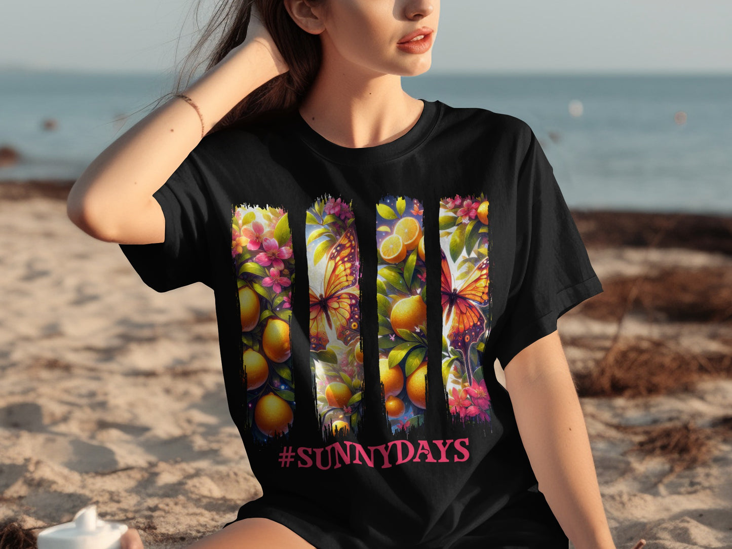 Colorful Floral Butterfly and Fruits Design Shirt