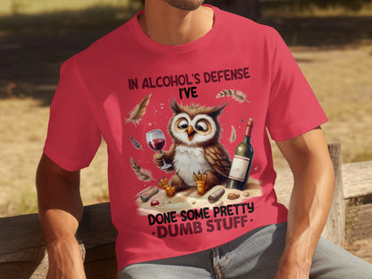 In Alcohol's Defense Owl with Wine Humorous Shirt