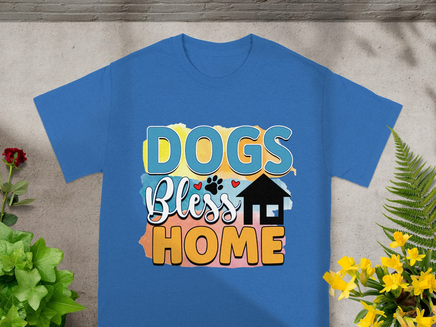 Dogs Bless Home Colorful Graphic T-Shirt