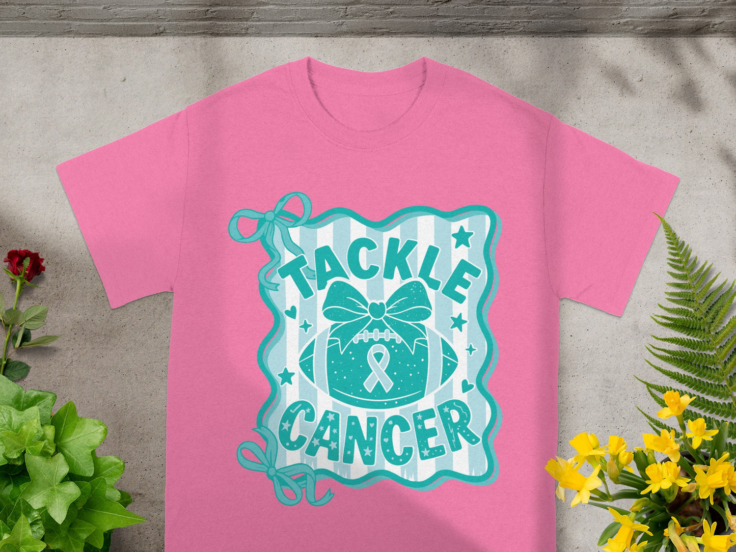 Tackle Cancer Pink Ribbon Graphic Tee Shirt