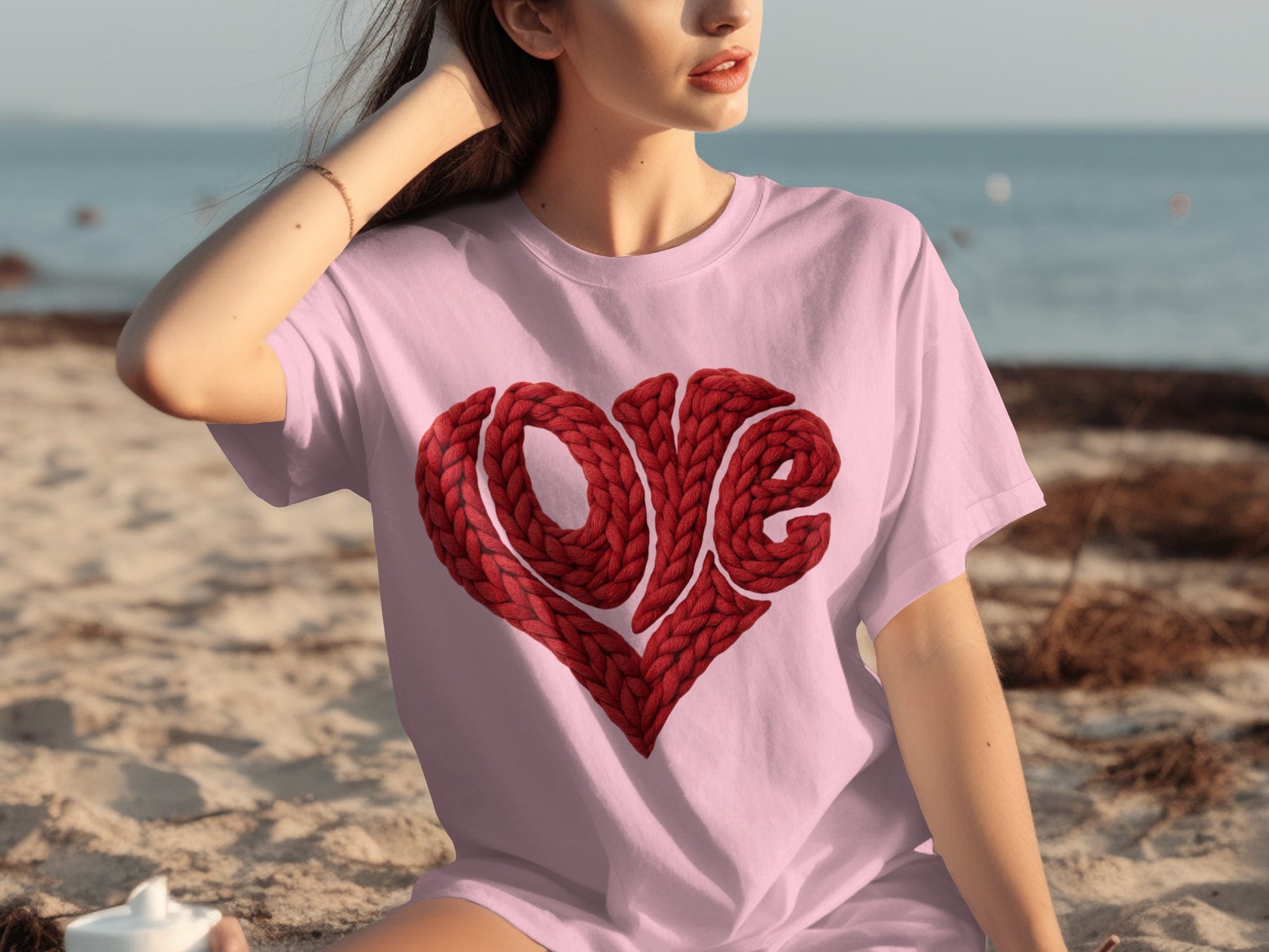 Love Design Woven Rope Pattern Pink T-shirt Product