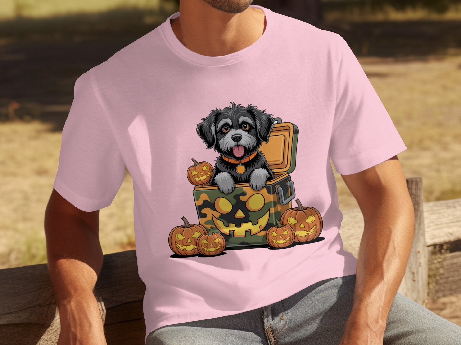 Halloween Pup with Pumpkins Graphic T-Shirt