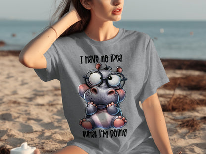 Funny Hippo Cartoon With Geek Glasses T-shirt