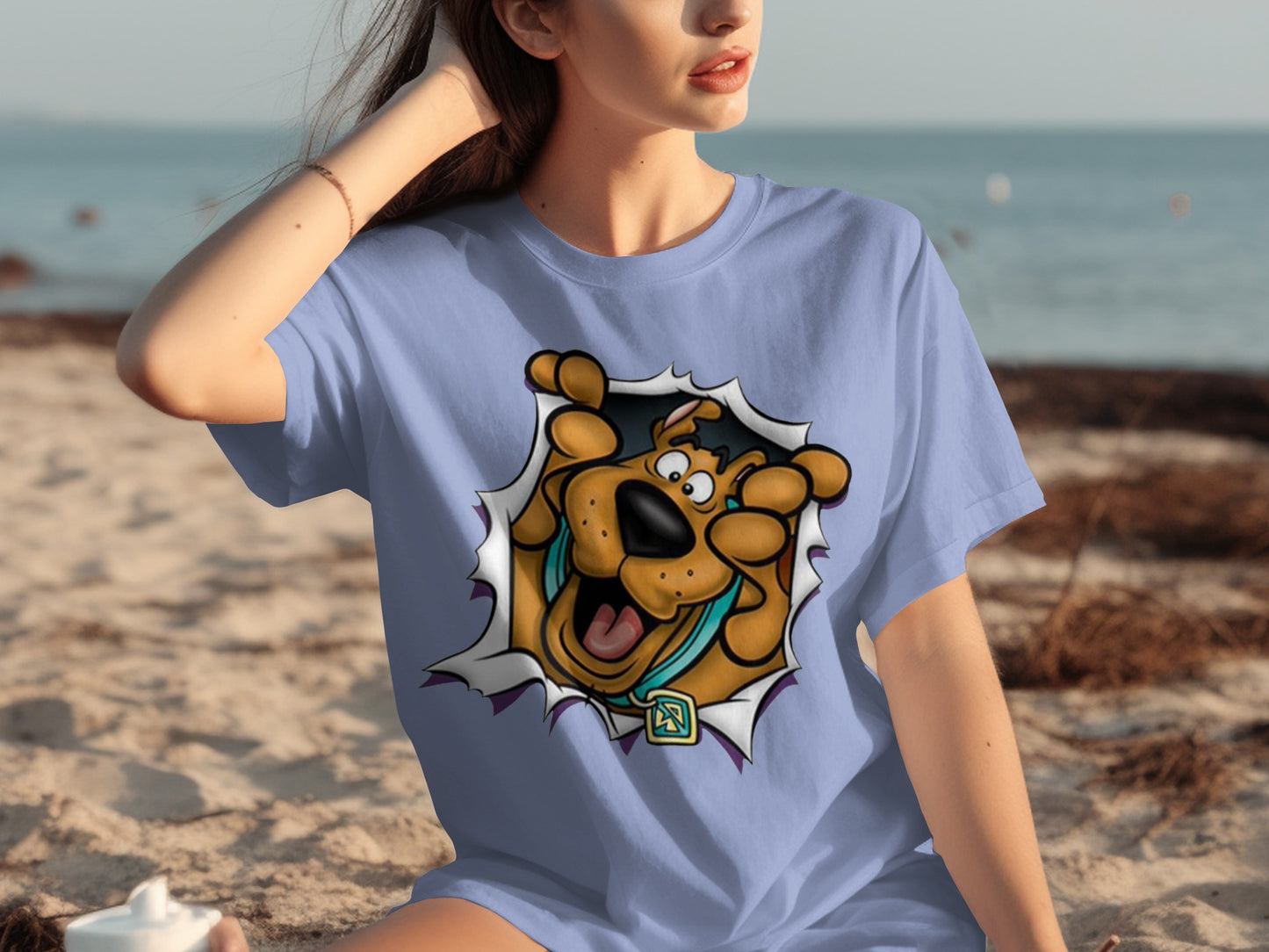 Fun Cartoon Dog Design on Casual Beach T-shirt